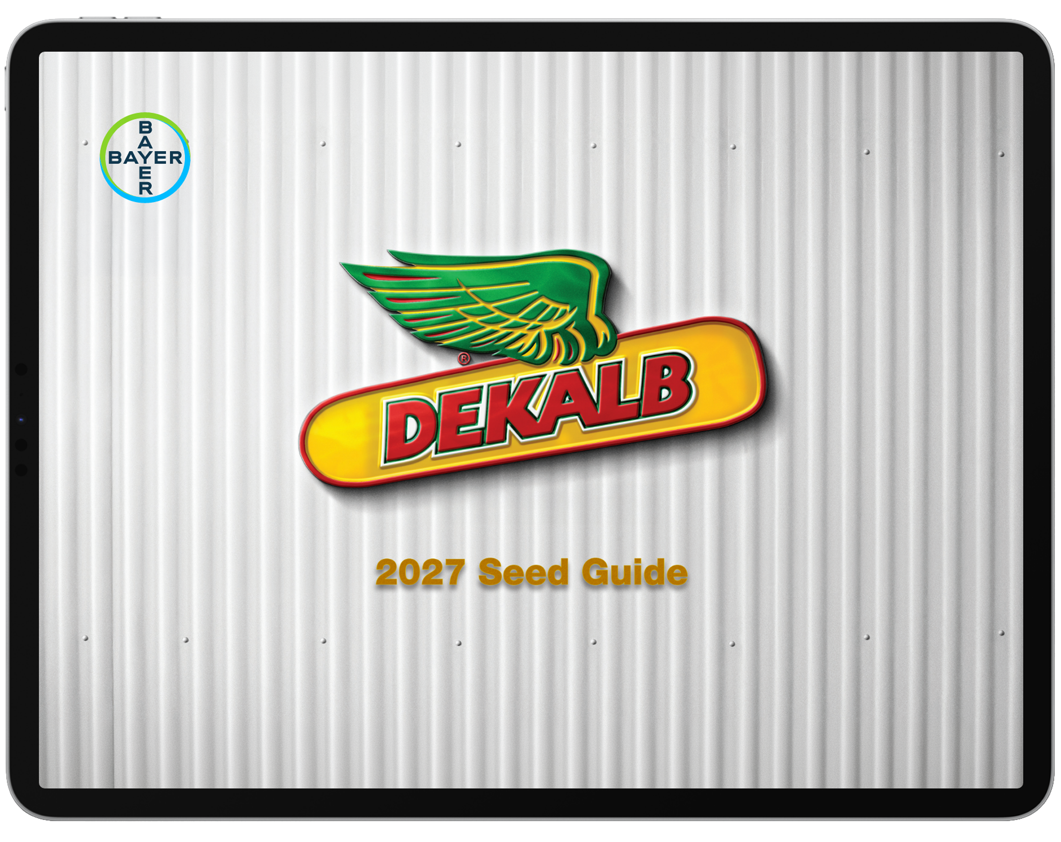 A DEKALB logo sits above copy that says ‘2026 Seed Guide’. The year ‘2026’ is in large yellow letters and the ‘Seed Guide’ is in smaller white text.